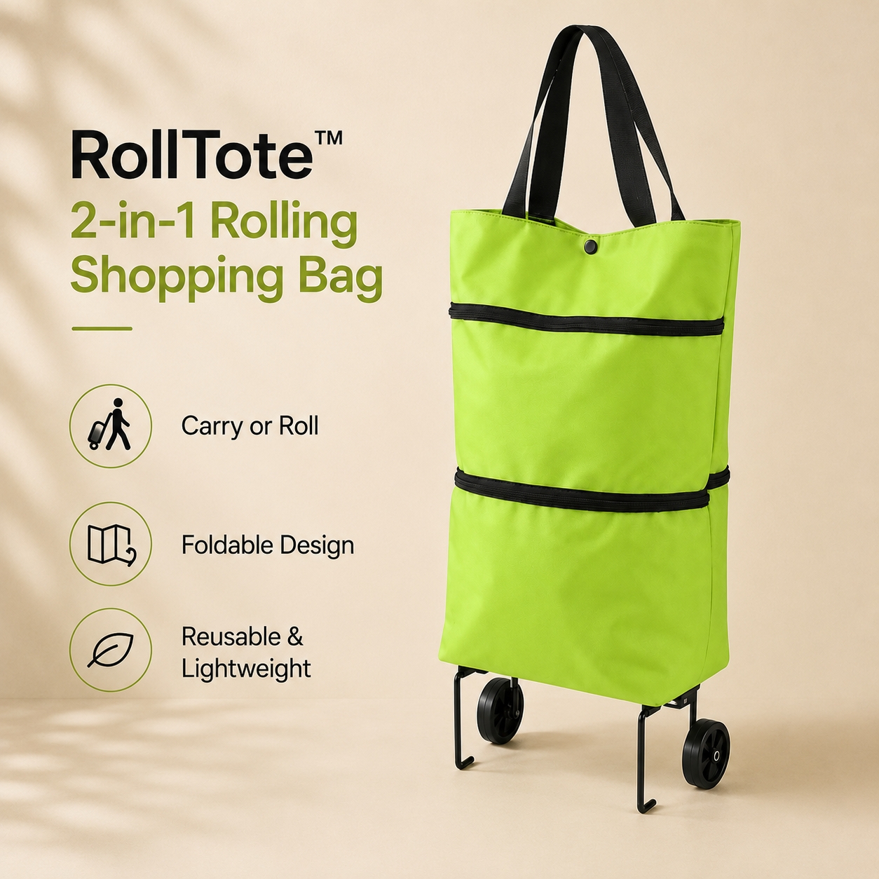 RollTote™ 2-in-1 Rolling Shopping Bag
